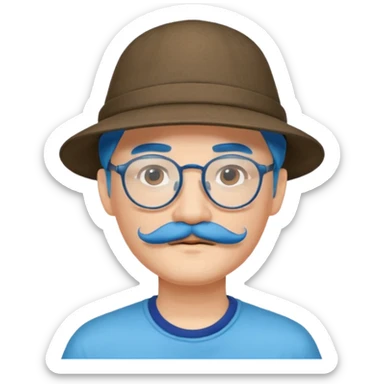 chinese man blue haired and hat and glassess and mustache sticker