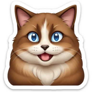 Cinematic Cute Yawning Brown Mantle Snowshoe Cat Portrait Emoji, Head tilted slightly with a dramatic, wide-open yawn, smooth brown fur draping elegantly over its back with contrasting white paws, chest, and facial markings, piercing icy-blue eyes that are barely open, Simplified yet irresistibly adorable features, highly detailed, glowing with a soft, cozy glow, high shine, relaxed yet expressive, stylized with a touch of whimsy, bright and endearing, soft glowing outline, capturing the essence of a sleepy yet affectionate kitty, so drowsy it feels like it could stretch right out of the screen and curl up for a nap! sticker