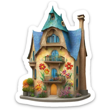 Gaudí flowery colorful house  sticker