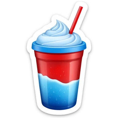Red slushie in a white and blue cup sticker