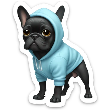 Black French bulldog in a light blue hoodie  sticker