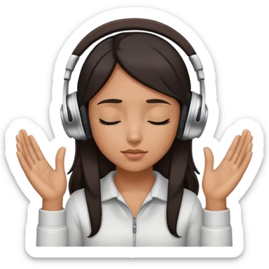Girl with dark hair wearing headphone with her hands holding them and has her eyes close sticker