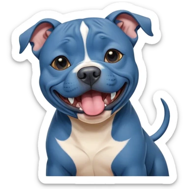 Cinematic Cute Yawning Blue Staffordshire Bull Terrier Portrait Emoji, Head tilted slightly with a dramatic, wide-open yawn, showcasing a smooth blue Fur with a refined texture, floppy ears slightly drooping, round dark eyes barely open in drowsy contentment, Simplified yet irresistibly adorable features, highly detailed, glowing with a soft, cozy glow, high shine, relaxed yet expressive, stylized with a touch of whimsy, bright and endearing, soft glowing outline, capturing the essence of a sleepy yet affectionate guardian, so drowsy it feels like it could stretch right out of the screen and curl up for a nap! sticker