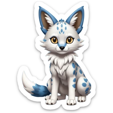 Blue cute adorable serval-Lycanroc-wolf-fusion-hybrid, full body sticker