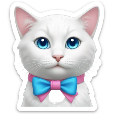 white cat with a pink bow and blue eyes sticker