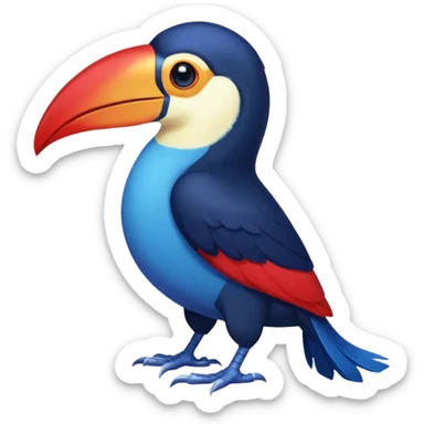 Blue tropical toucan-fakemon-bird, with red long beak, with a short blue lizard-tail curled inwards, Genshin Impact’s Dusk Bird sticker