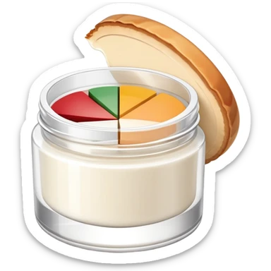 face cream jar with a pie chart on the lid indicating usage sticker
