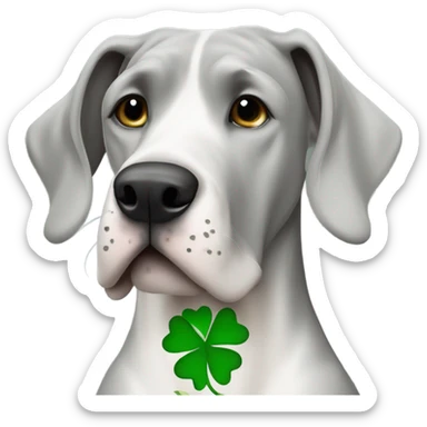 Grey great dane with four leaf clover sticker