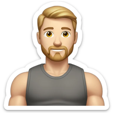 Full height Pale skinned fit man With biceps, Realistic eyes and mouth, light brown hair and stubble In dark gray sleeveless mike, black oversize sports shorts, watch and white sneakers. sticker