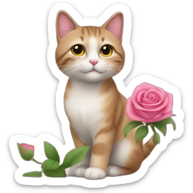 Un chats rose avec une fleur sticker