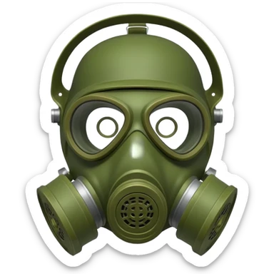 green gas mask, one filter sticker