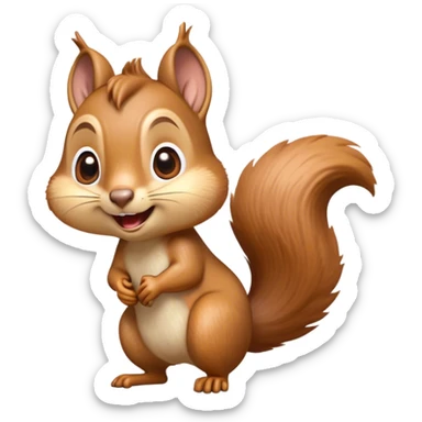 Cinematic Comical Squirrel Portrait Emoji, Head tilted dramatically with an exaggeratedly surprised expression and wide, comical eyes, featuring a petite, sprightly body with a dramatically bushy tail and perky, animated ears, Simplified yet hilariously expressive features, highly detailed, glowing with a slightly sassy woodland glow, high shine, dramatic yet playful, stylized with an air of cheeky forest mischief, soft glowing outline, capturing the essence of a meme-worthy squirrel that looks ready to scamper into viral fame with its playful antics! sticker