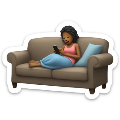 Wife laying on couch under a blanket on her phone  sticker