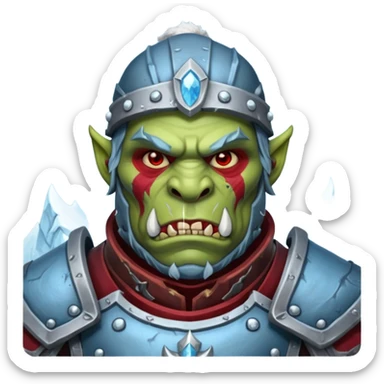 
Fantasy Christmas orc legion soldier icon, iron tundra army theme, heavy winter armor, disciplined brutal look, icy blue steel armor with deep crimson accents, frozen metal texture, cold winter atmosphere, male variant sticker