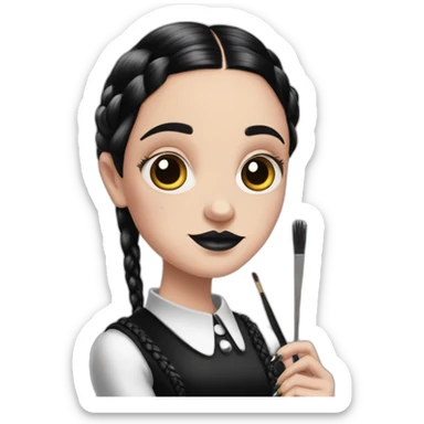 wednesday addams with braided hair painting nails sticker