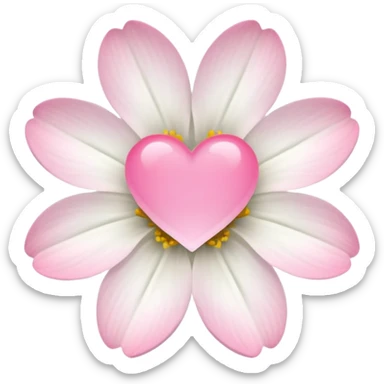 white flower with mini pink heart center sticker