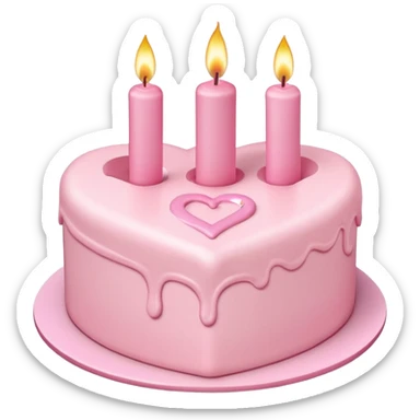 heart shaped birthday cake, pastel pink color, with one candle, cute design, kawaii style sticker