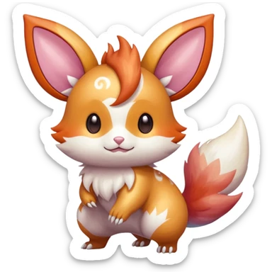  Shiny iridescent light warmly colored reddish-orange-gold-gradients neon vibrant colorful pastel flourishing flurry fuzzy Minccino-Pachirisu-Furret-Palkia-Meloetta-Noibat-fusion-animal-Fakémon-hybrid-creature, by griffsnuff sticker