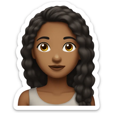 Brown girl emoji with big dark brown eyes and and long black hair and edges sticker