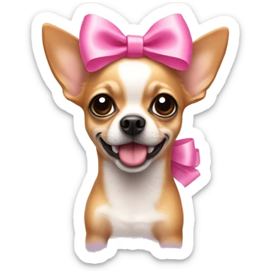 A Chihuahua with a pink bow on its head sticker