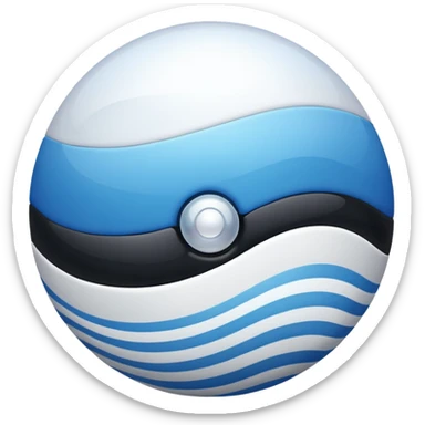 blue pokeball emoji, top half is a more saturated blue, bottom half is white, black stripe, with a white sheen, with a pearlescent finish, with a wave effect sticker
