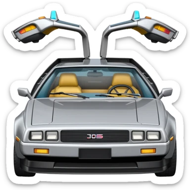 DeLorean car with gull-wing doors, no face, emoji style sticker