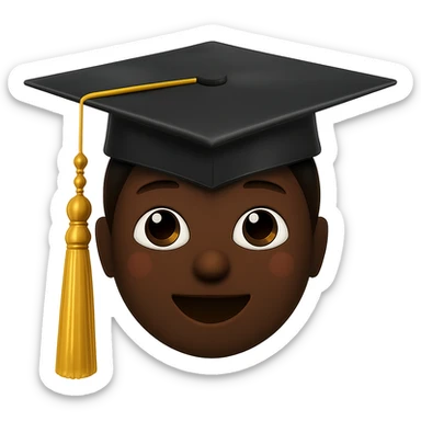 Make the graduation cap emoji feature an African American character, keep it cheerful, with no background. sticker