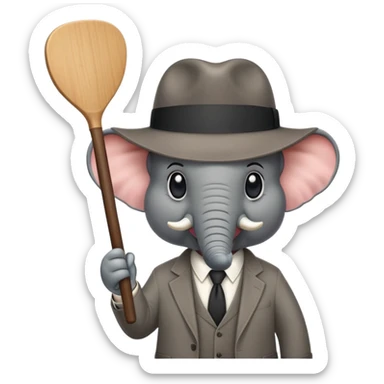 elephant mafia boss with fedora hat holding a paddle sticker