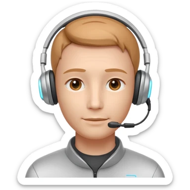 AI Call Agent holo-human-like Cyber AI face, warm, calm and friendly. Holographic look.Soft AI face with a listening, welcoming expression, minimal facial lines, calm eyes. Light headset. Man. sticker
