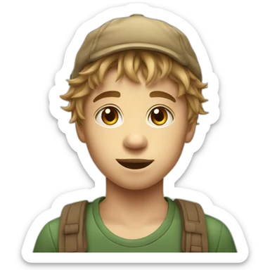 young boy in a Creeper hat with neck-length shaggy light brown hair sticker
