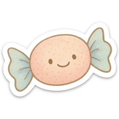 tiny pastel candy, Japanese hand-drawn kawaii style, full object, with a gentle smile sticker