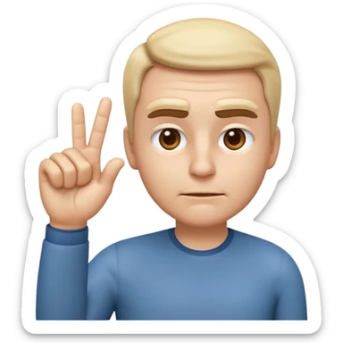 iOS-style 3D emoji: a person with slightly furrowed eyebrows, serious expression, head tilted forward, index finger raised and wagging, with motion lines around the finger to show movement sticker