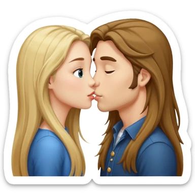 A couple (boy and girl with long hair) kiss make out sticker