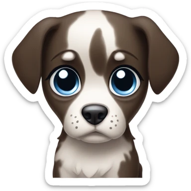 Pretty girl with long dark brown hair and big blue eyes making sad puppy dog face sticker
