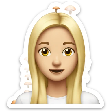 blonde girl looking at viewer with mushrooms in background  sticker