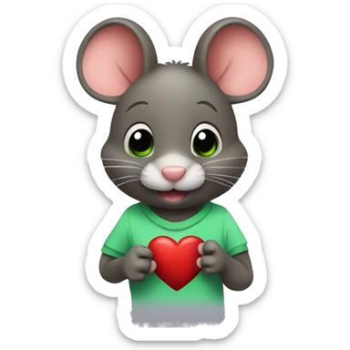 Ratón con un corazón verde sticker