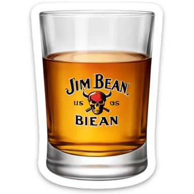 whiskey glass with Jim Beam logo sticker