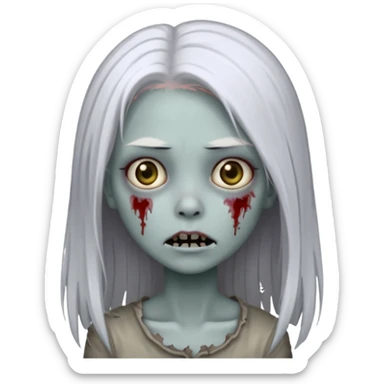 pale zombie girl with long straight white hair sticker