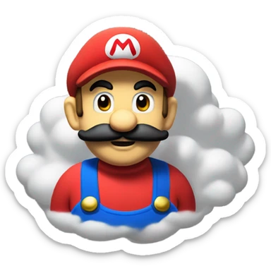 Mario plumber with red hat and an letter M on it with blue pants and yellow knobs on them and a red jacket with white gloves and a black mustache that looks like an cloud sticker