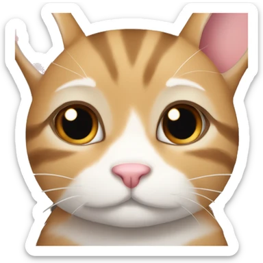 cute bunny and brown/golden tabby cat with a white patch under chin sticker