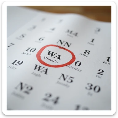 hyperrealistic calendar in 4K with seven consecutive days circled in red, no background, precise and realistic details sticker