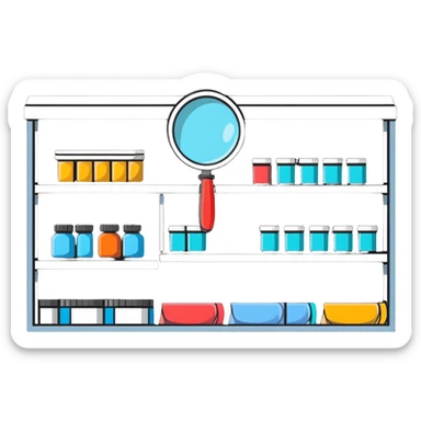 magnifying glass over empty product shelf searching sticker
