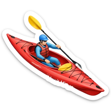 An icon showing a close-up of a kayak gliding over rippling water, with a double-bladed paddle in motion and splashes around. The sleek shape of the boat and dynamic strokes highlight the speed and precision of kayaking. Transparent background emphasizes the energy of the sport. sticker