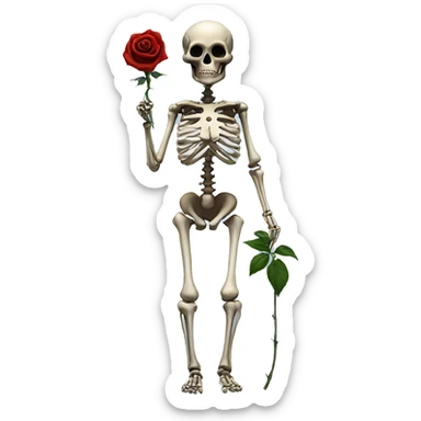 women Skeleton with black rose in hand seriously judging, standing sticker
