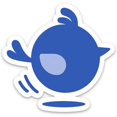 bouncy blue cute bird, minimal, just a circle and beak, no eyes, flat design sticker