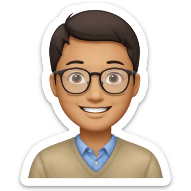 asian man wear glasses smile sticker