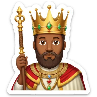 Ethiopian Emperor Menelik II, holding a scepter, majestic crown, full beard sticker