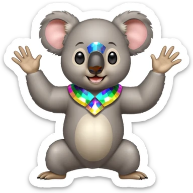 A koala in disco clothes, dancing enthusiastically, portrait, bust up sticker
