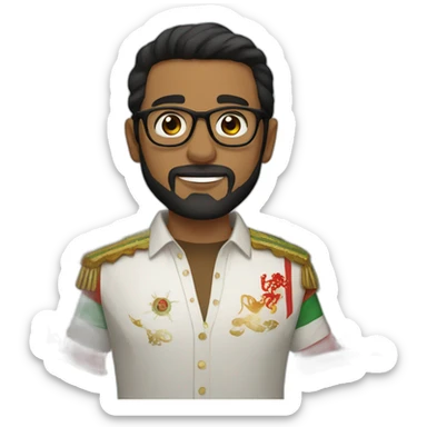 Short black hair and beard, dark brown eyes white man with glasses holding Moroccan flag sticker