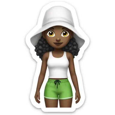 Black girl with black bonnet, white tank top and green shorts sticker